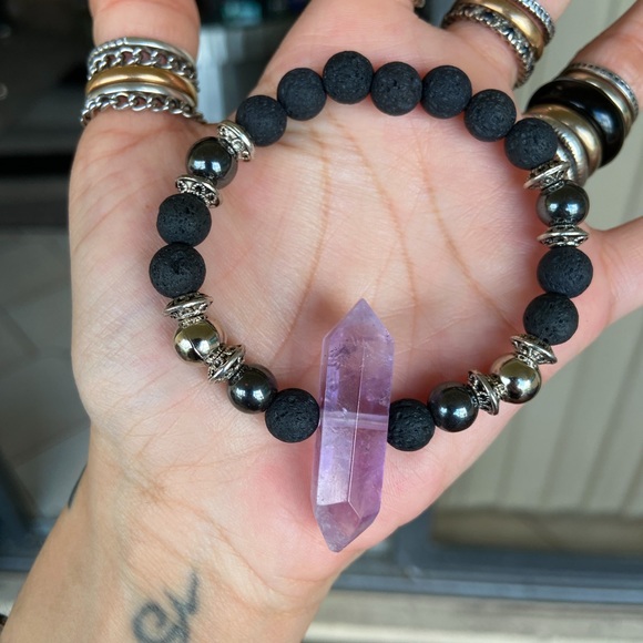 Double point amethyst crystal hematite lava beads - Picture 5 of 8